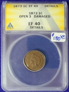 1873 Indian Head Cent (Penny) Open 3 XF 40 - Picture 1 of 2