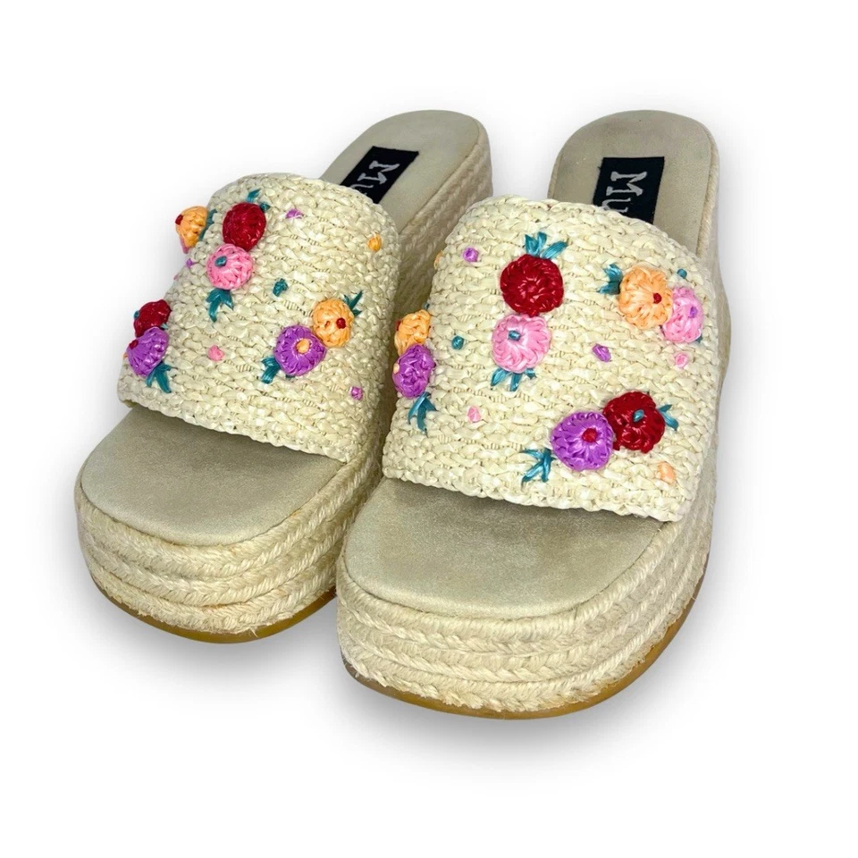 Sandalias Alpargata Plataforma Floral Y2K Mudd De Colección Talla 7 • Cuña Boho Slides Foto 1 de 4