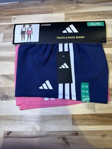 NWT Adidas Youth Girls 2-Pack Short Pink Blue XL (16) - Picture 1 of 3