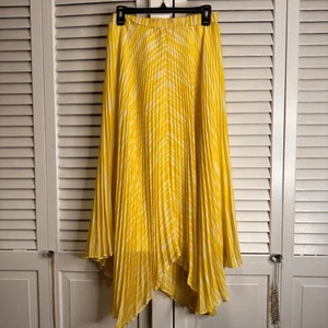 CLUB MONACO YELLOW WHITE PLEATED HANDKERCHIEF HEM MAXI SKIRT - Picture 1 of 9