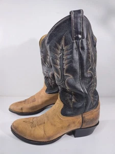 Tony Lama Western Cowboy Boots 2 Tone Brown & Black Leather Men's Sz. 9-1/2 READ - Picture 1 of 16