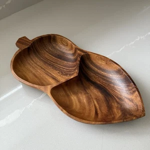 Leilani Originale Scimmia-Pod Legno Artigianale Vassoio Diviso Piatto Vintage Forma Foglia - Foto 1 di 6