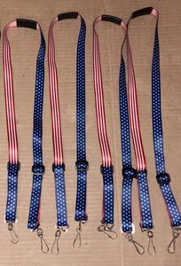 4 Máscara de Lujo Patriótica Roja Blanca y Azul Bandera Cordón Correa Insignia de Identificación - 2 Ganchos - Imagen 1 de 3