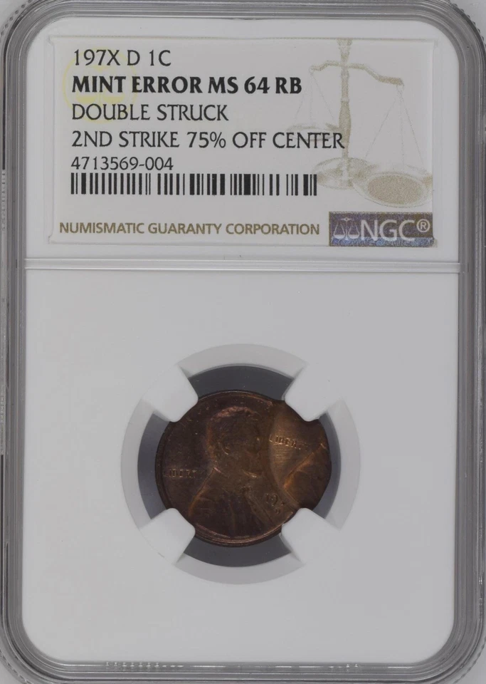 197* D Lincoln Memorial Cent Double Struck 75% Off Center NGC MS64RB BX4-28 - Image 1 of 4