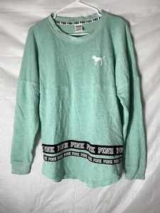 Victoria’s Secret Pink Varsity Crew Sweatshirt Green Size Small - Picture 1 of 3
