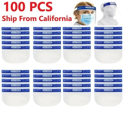100PCS Safety Full Face Shield Reusable Protection Cover Face Eye Cashier Helmet - Image 1 of 4