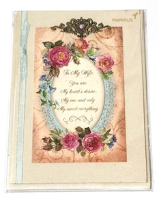 Papyrus Valentines Day Greeting Card To My Wife Love Embellished Metal Scroll - Picture 1 of 2