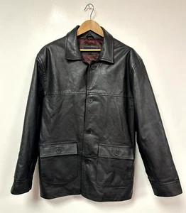 Brooker Casual Essentials Real Leather Black Jacket Button Up Classic Size Large - Picture 1 of 17