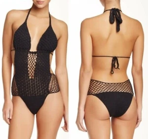 Traje de baño monokini de una pieza de ganchillo negro Sway BEAUTY AND THE BEACH pequeño - Imagen 1 de 12