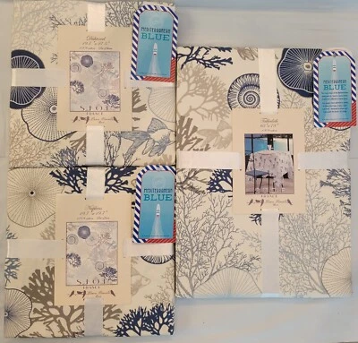 Stof France Napkins, Dishcloth, Tablecloth Lot Blue Gray Coral Reef Coastal Set - Image 1 of 4