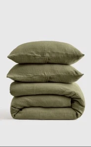 Neu ohne Etikett Quitte Bio-Baumwolle luftige Gaze Bettbezug Set King/Groß Olivgrün - Bild 1 von 6