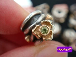 RARE Pandora Rose Peridot Diamond 14CT GOLD 925 ALE Silver Charm 790318D (#242) - Picture 1 of 13