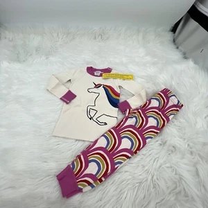 Hanna Andersson Rainbows Unicorn Organic Long Johns Pajamas Girl's 3T 90 NEW - Picture 1 of 14