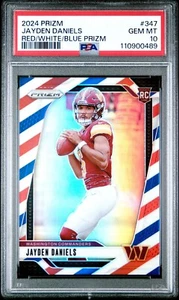 2024 Panini Prizm Jayden Daniels Red White & Blue Rookie PSA 10 Commanders - Picture 1 of 2