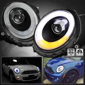 Fits 2007-2013 Mini Cooper S Black LED Bar Halo Projector Headlights Lamps 07-13 - Picture 1 of 10