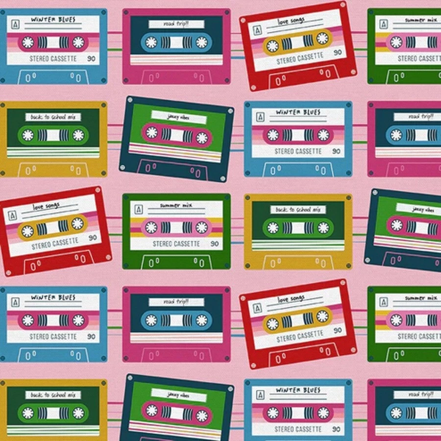 Baumwollstoff Kassetten Retro 80/90er Jahre Motivstoffe rosa USA ab 25cmx112 cm - Bild 1 von 1