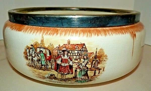 Sandland Ware Ferner Fern Bowl England Planter Old Village Silverplate Rim 8.5" - Picture 1 of 4
