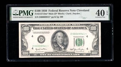 DBR 1950 $100 Cleveland Mule STAR Fr. 2157-Dm* PMG 40 EPQ Low Serial D00009941* - Image 1 of 2