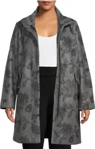 Time and Tru Mantel Damen grau Blumenmuster Kunstwolle Trichter Ausschnitt Größe MEDIUM 8/10 - Bild 1 von 3