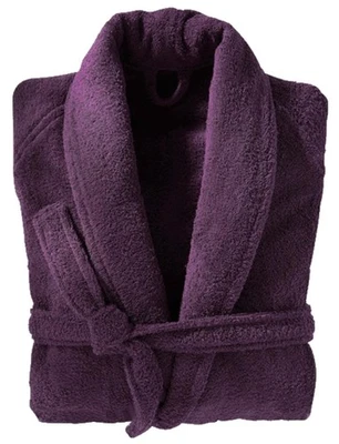 ADORE HOME 100% Cotton Dressing Gown Terry Towelling Shawl Collar Bath Robe Aubergine