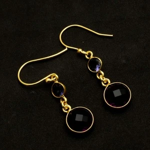 Amethyst Gemstone Drop Dangle Gold Plated Earrings Jewelry Gift 2.2" AE-48193 - Foto 1 di 1