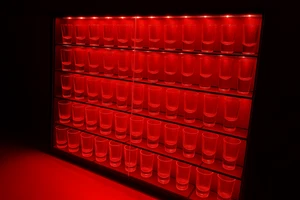 Shot Glass LED Lights Display Case Wall Cabinet Shotglass Shelves Shelf RED - Foto 1 di 6