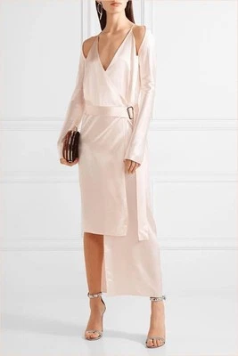 Vestido Dion Lee Talla AU 12/US 8 Rosa Seda Satén Hombro Frío Asymm Midi Vestido Foto 1 de 4