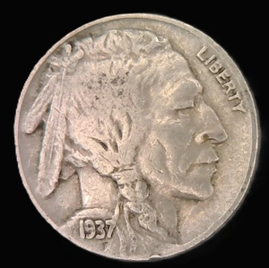 Buffalo Nickel 1937 P - Fecha visible - Estado circulado - Imagen 1 de 2