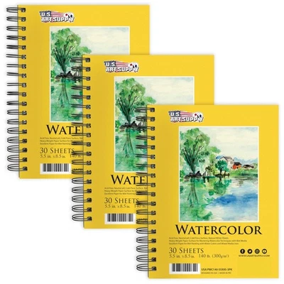 U.S. Art Supply 5.5 x 8.5 Premium Heavyweight Watercolor Paper Pad, Pack of 3 - Image 1 of 4