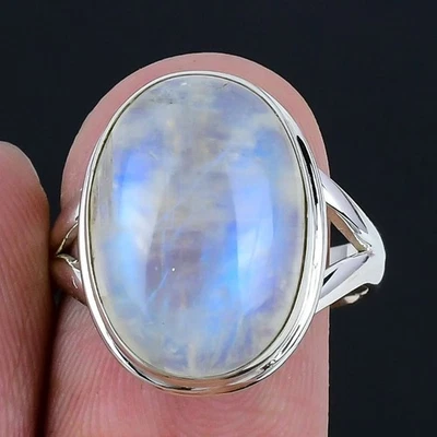 Natural Moonstone Solid Silver Wife Statement Wedding Trendy Ring Jewelry Size 8 - Image 1 of 4