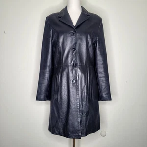Vtg Vera Pelle Sz L Black Leather Coat Carolyn Bessette Kennedy Matrix Mob Wives - Picture 1 of 12