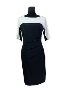 Lauren Ralph Lauren Dress Size 10 Black/Ivory Striped Side Panel Sheath Dress - Picture 1 of 14