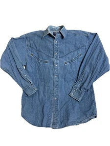 Pendleton Denim Shirt Mens Medium Blue Light Pearl Snap Missing Snaps - Picture 1 of 3