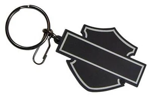 Llavero de PVC Harley-Davidson, barra de silueta y logotipo de escudo - negro y gris - Imagen 1 de 1