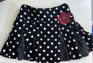 Gymboree Girl’s Black Corduroy Polka Dot Skort With Red Flower Size 7 - Picture 1 of 4