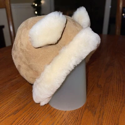 Chapéu orelha de cachorro de couro genuíno Ugg tamanho bebê infantil 0-6 meses capuz quente - Imagem 1 de 4
