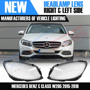 FOR MERCEDES BENZ C CLASS W205 RIGHT & LEFT SIDE HEADLAMP LENS COVER 2015-18 - Picture 1 of 11