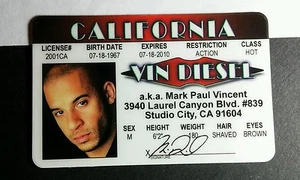 VIN DIESEL XXX MARK PAUL VINCENT CA COSPLAY SOUVENIR DRIVERS BADGE CARD LICENSE - Picture 1 of 2