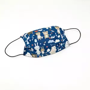 Máscara facial de algodón para niños con bolsillos de filtro lavable hecha a mano - Bear Family azul - Imagen 1 de 7
