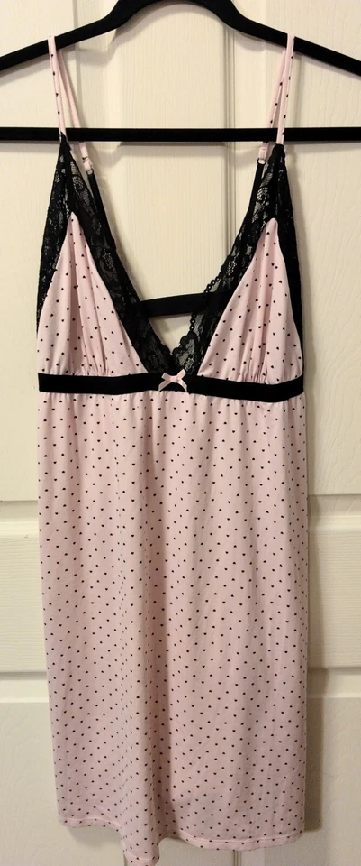 Apartment 9 Intimates 婴儿娃娃粉色黑色心形涤纶氨纶 XL 码 — 第 1/4 张图片