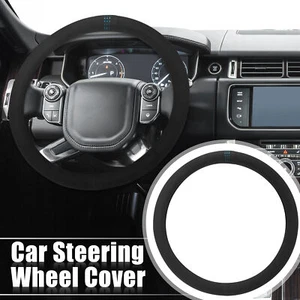 Universal 15" 38cm Non-slip Black Blue Suede Car Steering Wheel Cover Breathable - Picture 1 of 7