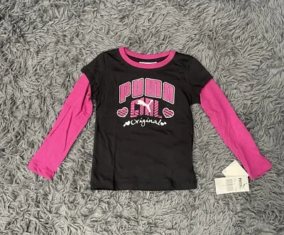 NUEVO CON ETIQUETAS PUMA Niñas Original Manga Larga Top Negro Con Rosa Foto 1 de 4