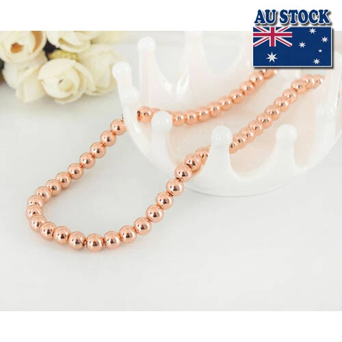 NUEVO Impresionante Collar Dije Cuentas Bola Sólida 6MM Lleno Oro Rosa 18" - 24"" Foto 1 de 1