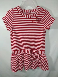 Girls Dress Size 4 XS Red White Crazy 8 Stripes Sequin Hearts Tie Valentine Day - Picture 1 of 12