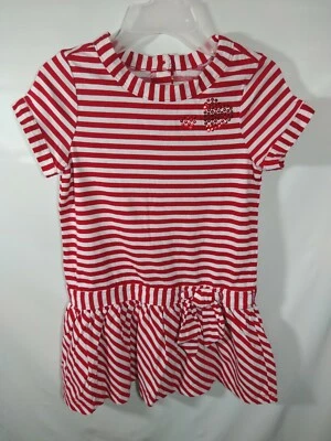 Girls Dress Size 4 XS Red White Crazy 8 Stripes Sequin Hearts Tie Valentine Day - Image 1 of 4