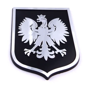 Poland Polska Eagle Black with Chrome Eagle plastic car emblem decal crest PBC - Imagen 1 de 9