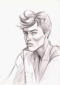 Original Graphite Drawing Young Alain Delon Portrait Handsome Man Drawing - Picture 1 of 2