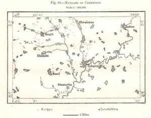 Kurgans von Tschernihiw. Ukraine. Skizzenkarte 1885 alte antike Plankarte - Bild 1 von 1