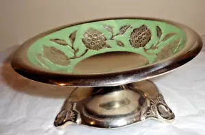 Decorative Purpose Green Floral Paint Stainless Steel Pewter Pedestal Bowl India - Picture 1 of 19