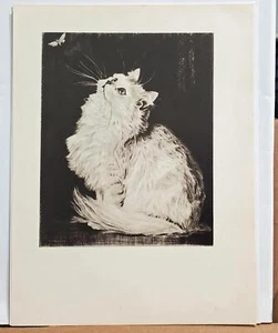 1946 Morgan Dennis Fluffy Cat Watching a Butterfly Beautiful ART PRINT Vintage - Picture 1 of 2